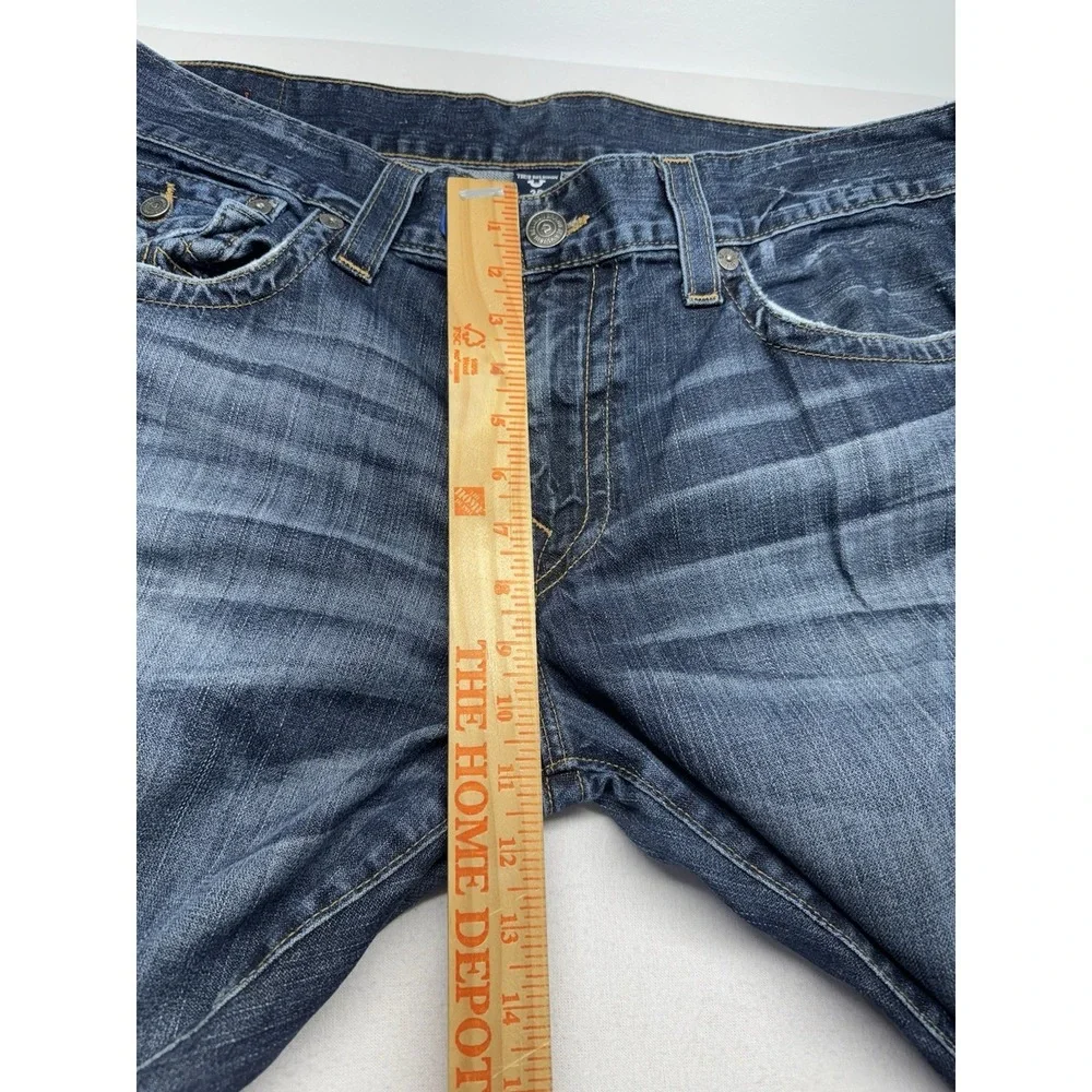 True Religion Ricky Relaxed Straight Jeans Mens 40*34 distressed whisker flap